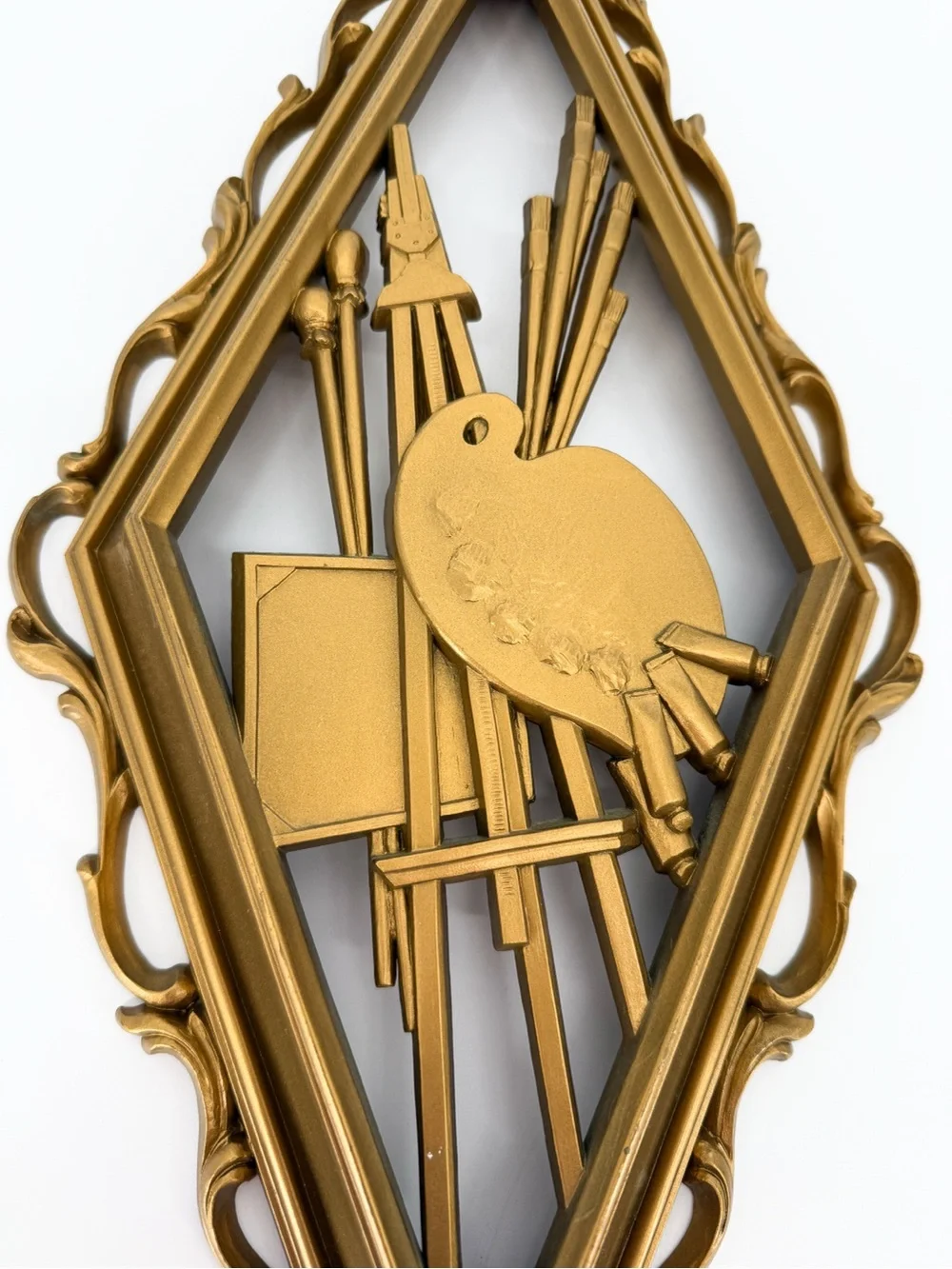Vintage 60s/70s Syroco Gold Wall Plaques MCM Art & Architecture Diamond Pair